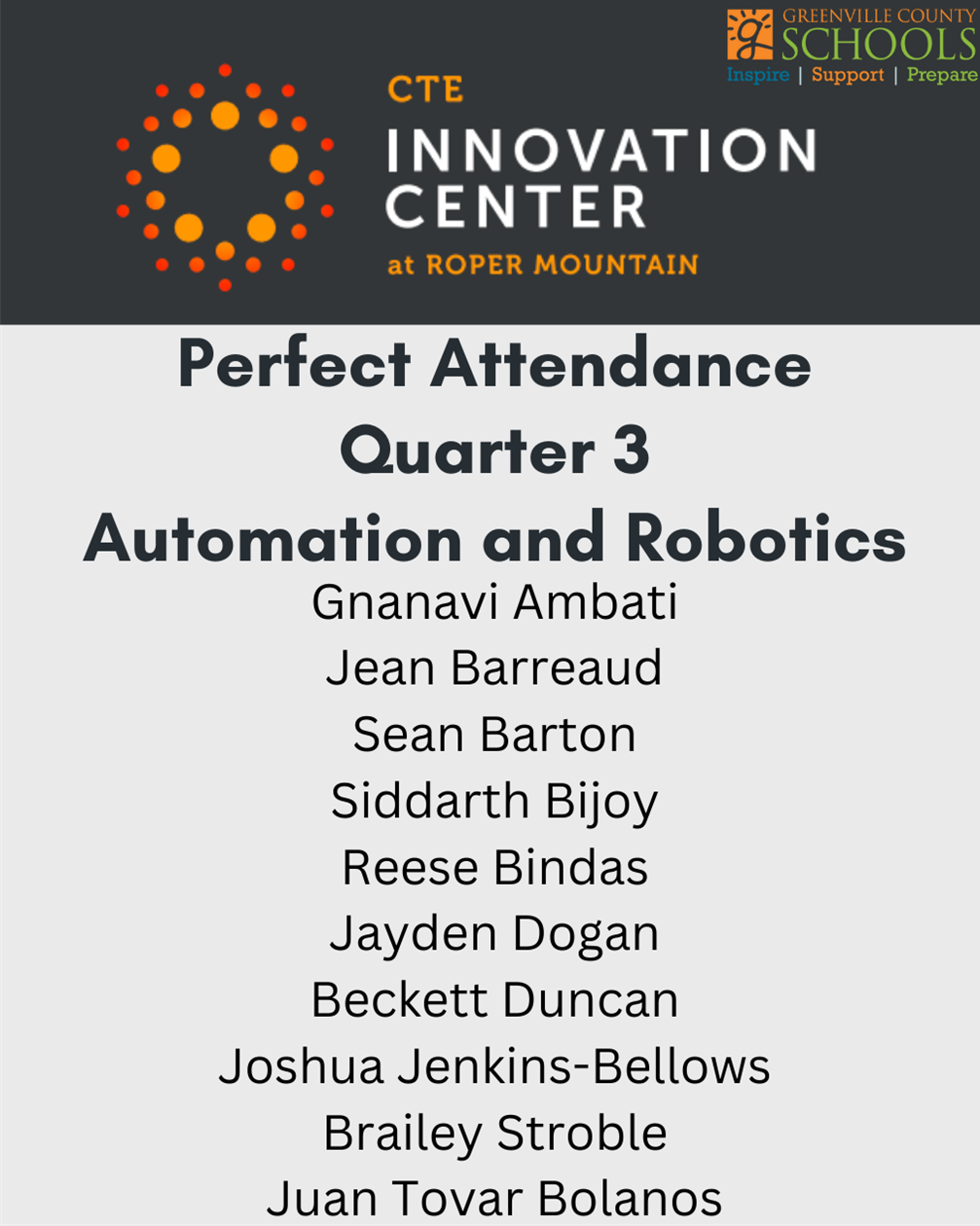 Robotics Perfect Attendance Quarter 3